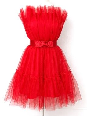 60s Inspired Red Tulle Formal Prom Dress Mini Delia Deitz Goth Coquette Size S